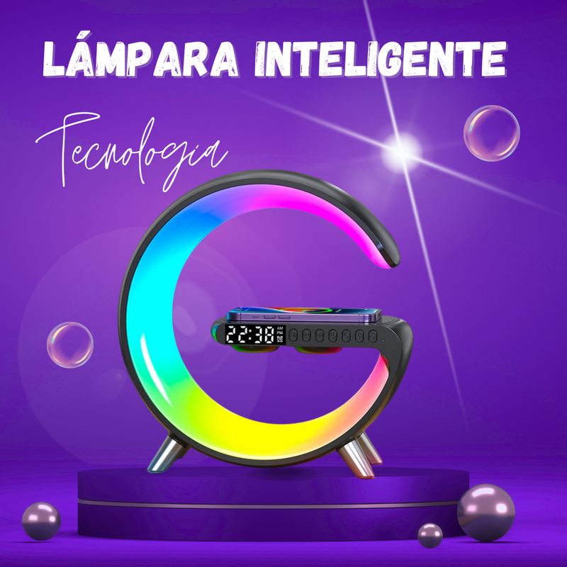 LAMPARA G INTELIGENTE PREMIUN- LUZ LED - BLUETOOTH - CARGADOR Qi- RELOJ DESPERTADOR